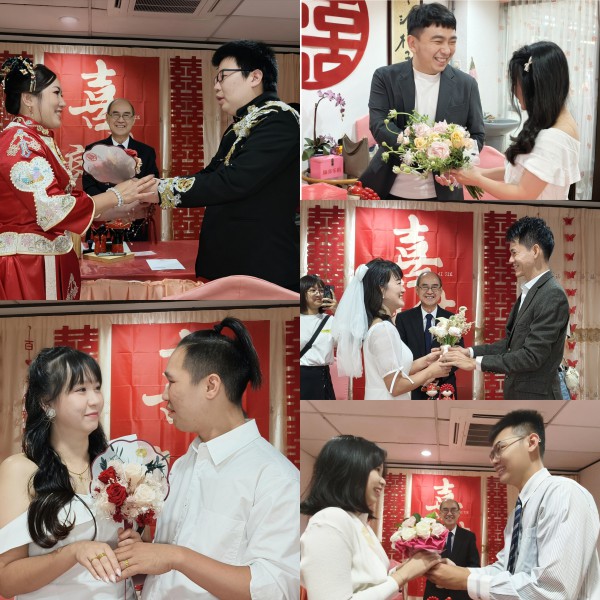 新郎献花、新人互诉“我爱你”